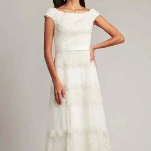 Tadashi Shoji CCA23274L White Zaira Tiered Tulle Gown NWT - Picture 2 of 4